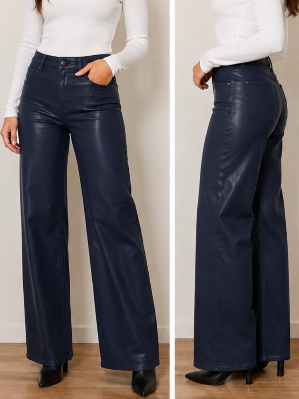Hudson Rosie High-Rise Wide Leg Coated Jeans Navy Size 25 Mood Indigo Coated